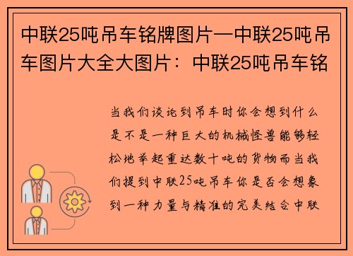 中联25吨吊车铭牌图片—中联25吨吊车图片大全大图片：中联25吨吊车铭牌图片：力量与精准的完美结合