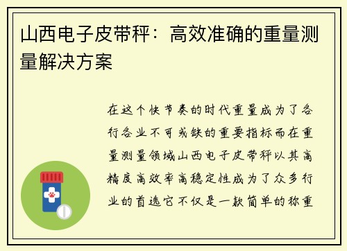 山西电子皮带秤：高效准确的重量测量解决方案